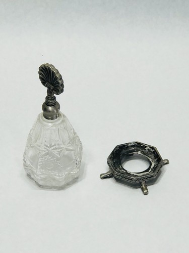 ABC Dist. Vtg Glass Perfume Bottle w/Orig. Metal  Stand Stopper