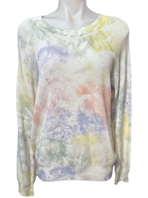 NWT Rails Venus Rainbow Tie Dye Cotton Cashmere White Pullover Sweater L
