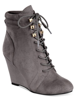 REBEL BY ZIGI Womens Gray Pyramid Hardware Kerlynn Round Toe Wedge Booties 7.5 M