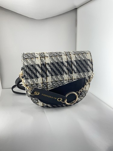 ショルダーバッグ・ポシェット Round Checked Tartan Crossbody Bag Black and White Checkered Crossbody Bag for Women, Checkered