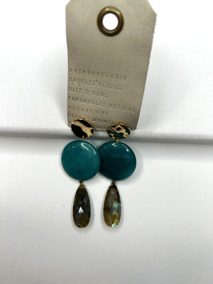 EARRINGS ANTHROPOLOGIE DANGLE TURQUOISE THREE TIER BEADS POST NWT $48