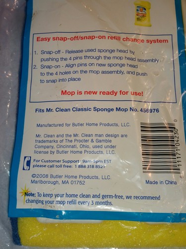 Mr Clean Classic Sponge Mop Refill With Scrubber 456977 For Mop 456976