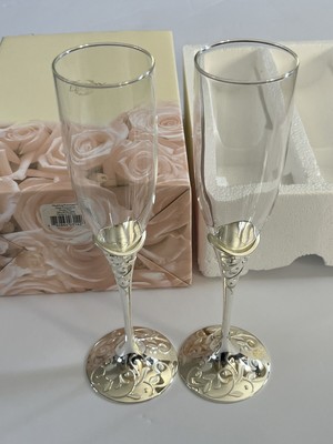 Lenox Crystal Champagne Toasting Flutes Opal Innocence Pattern Set Of 2 Wedding