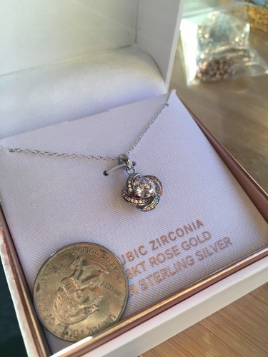 PRIMROSE 18KT Rose Gold Over Sterling Silver CZ Lover's Knot Necklace 18