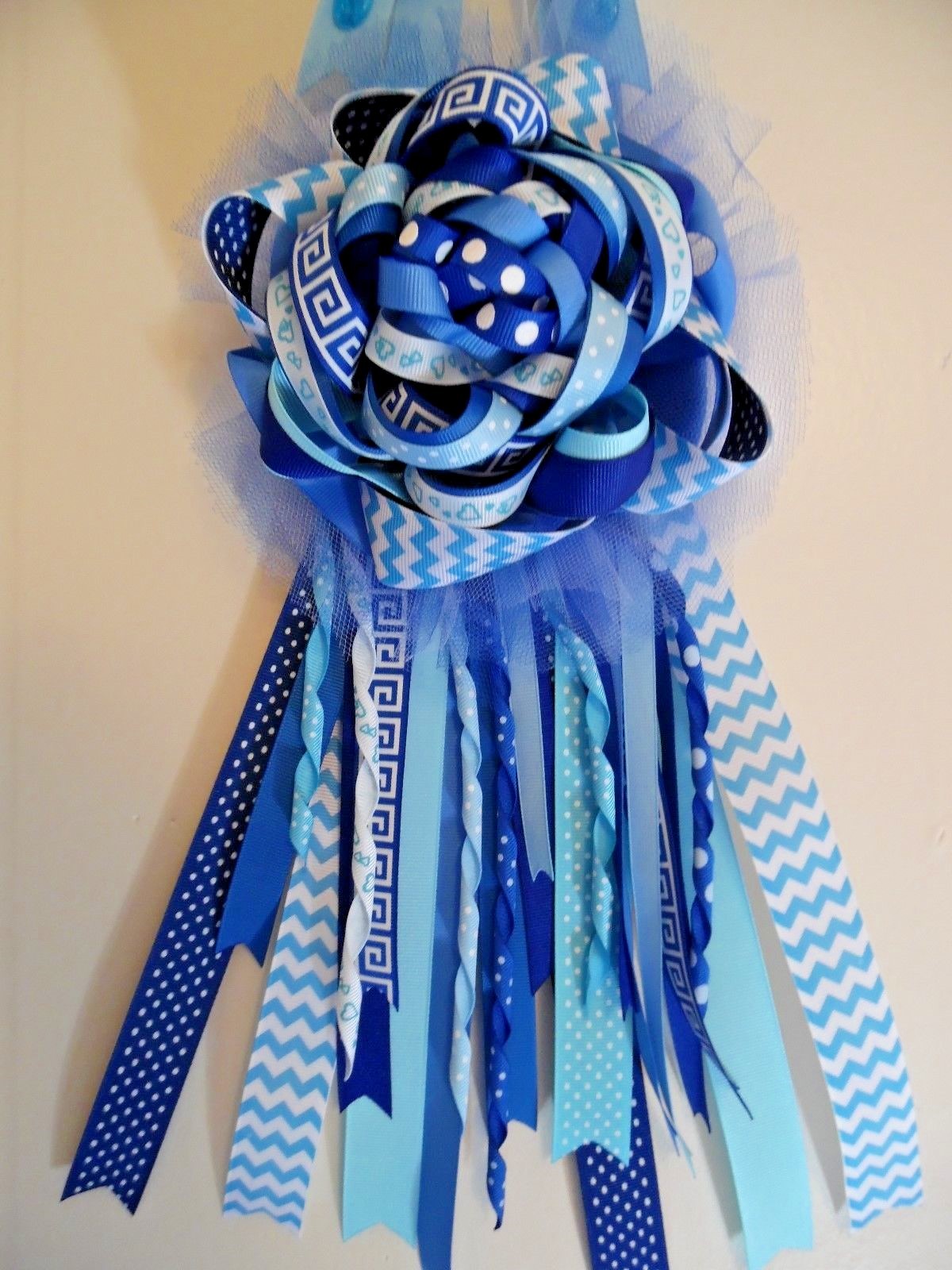 IT'S A BOY NEW BABY BIRTH ANNOUNCEMENT DOOR HANGER BLUE RIBBON TULLE HANDMADE