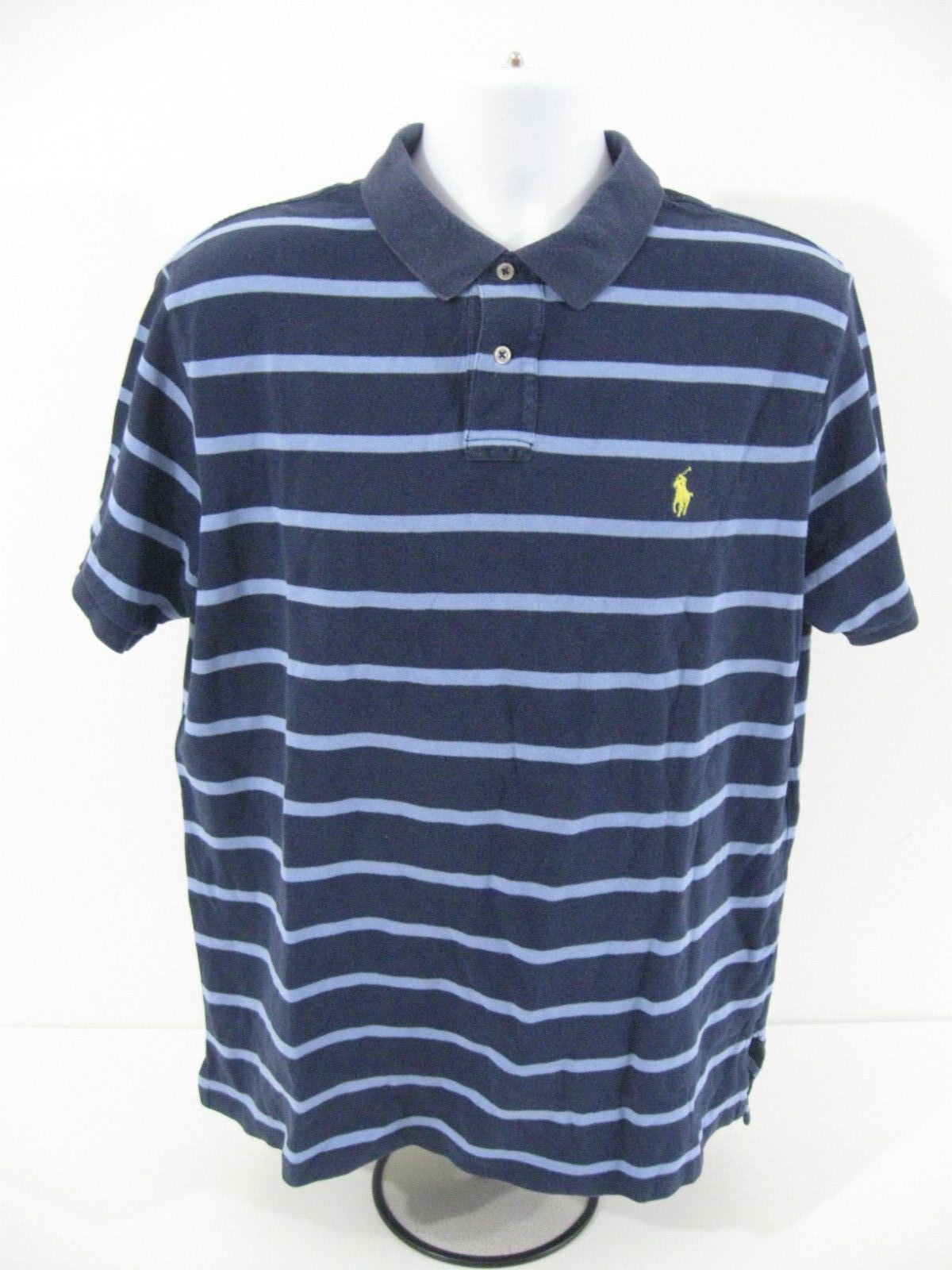 POLO RALPH LAUREN Polo Shirt Mens XXL Custom Fit Striped Blue Short Sleeve