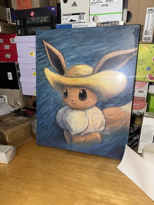 Pokemon Center X Van Gogh Museum : Eevee Self-Portrait W/ Straw Hat Canvas Wall