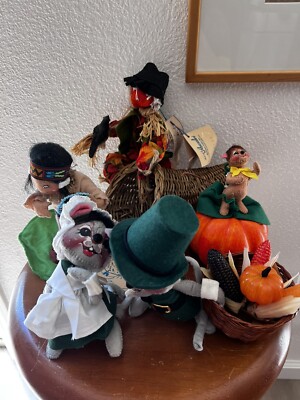 Set 5 Annalee Doll Thanksgiving Pilgrim Boy Girl Harvest Turkey Indian Chipmunk