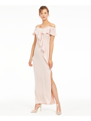 

ADRIANNA PAPELL Женское розовое вечернее платье макси с открытыми плечами и разрезами с рюшами, Розовый