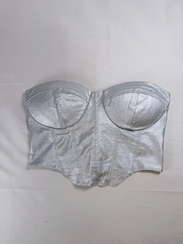 Windsor Womens Silver Metallic Corset Bustier Top Strapless Boned  Size L Y2K