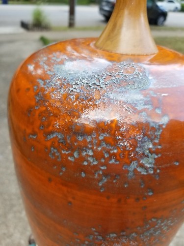 Fabulous Large Royal Haeger Orange Red Etruscan Lamp 34