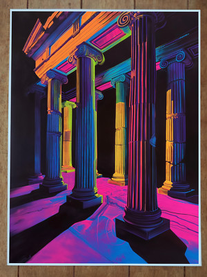 Greek Columns Neon Poster 18x24in