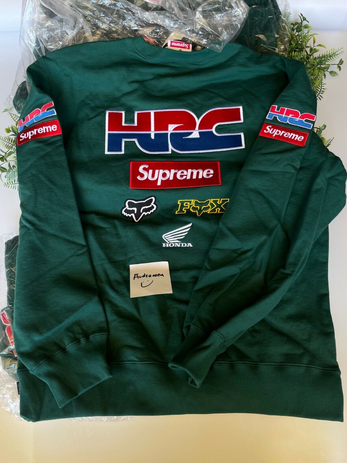 🔥 SUPREME HONDA FOX RACING CREWNECK Dark Green 100 🔥 SUPREME HONDA FOX RACING CREWNECK Dark Green 100