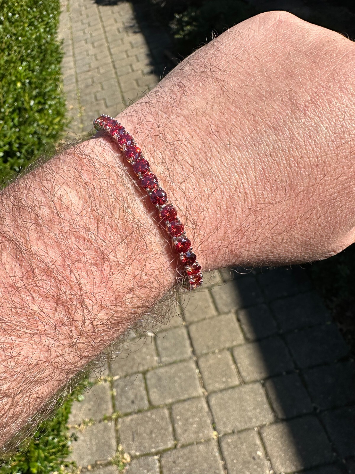 Pre-owned Silver Real Iced Ruby Red Moissanite 5mm Tennis Bracelet 925  Pass Diamond Test