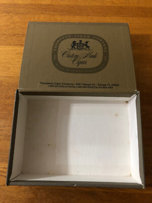 Thompson Cigar Co Custom Cigar Box Grey Bronze World Map Tobacco Empty Tampa FL