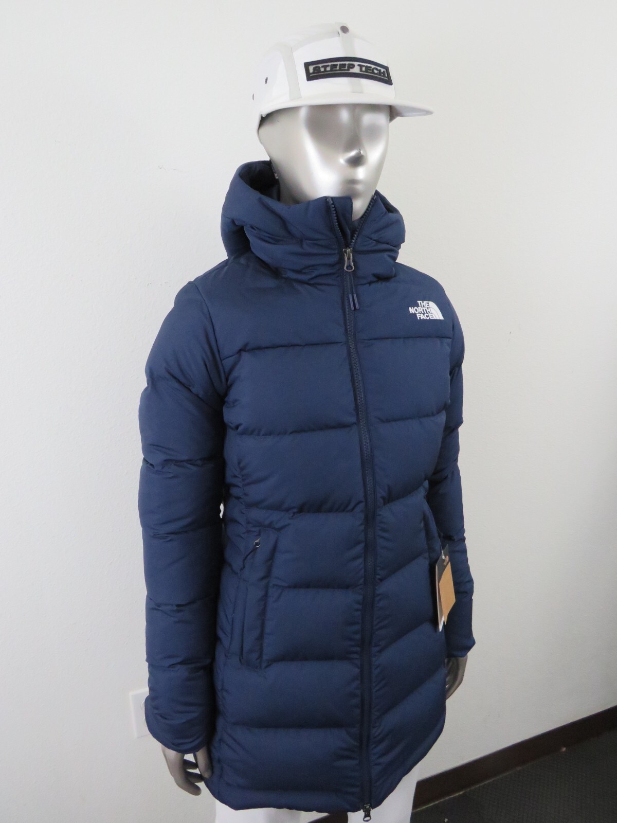 Pre-owned The North Face Womens  Gotham Mid Parka 550-down Winter Jacket Hooded - Navy Blue In Summit Navy Blue / Tnf White Logo