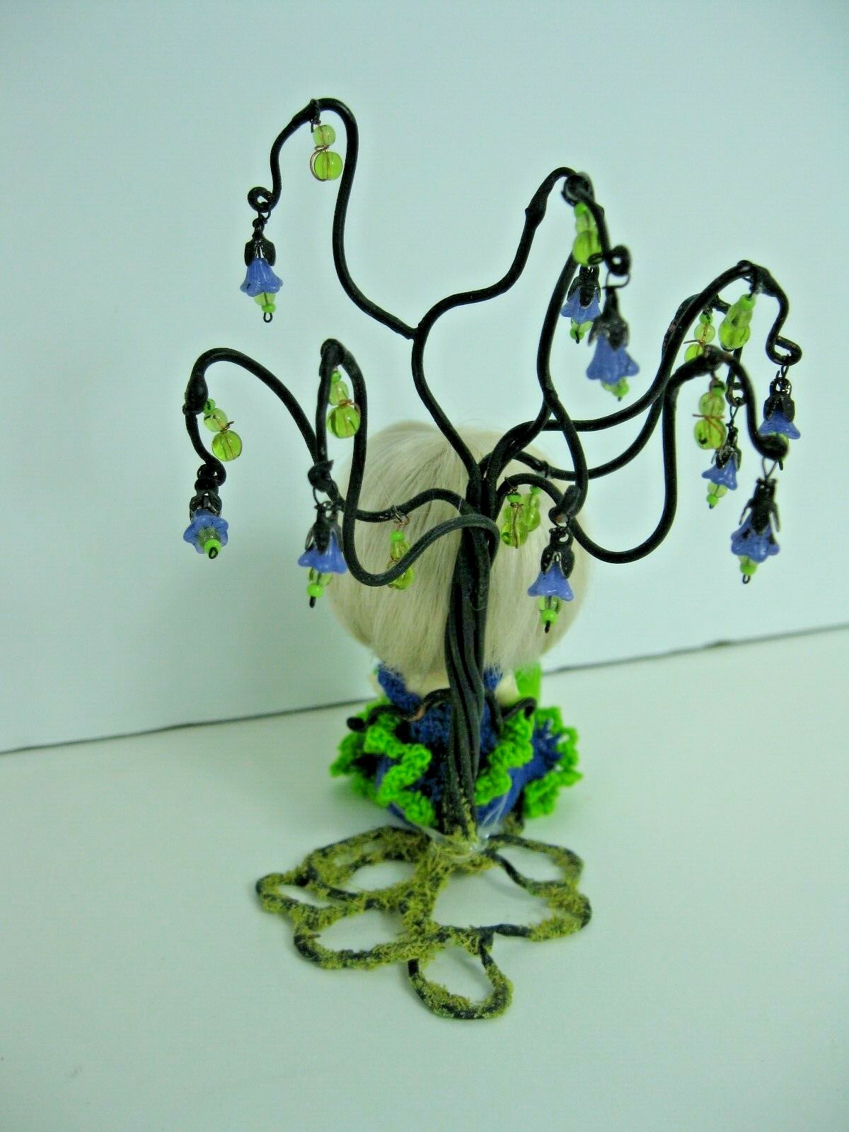 Doll stand for Amelia Thimble beautiful bluebell metal tree with glass beads