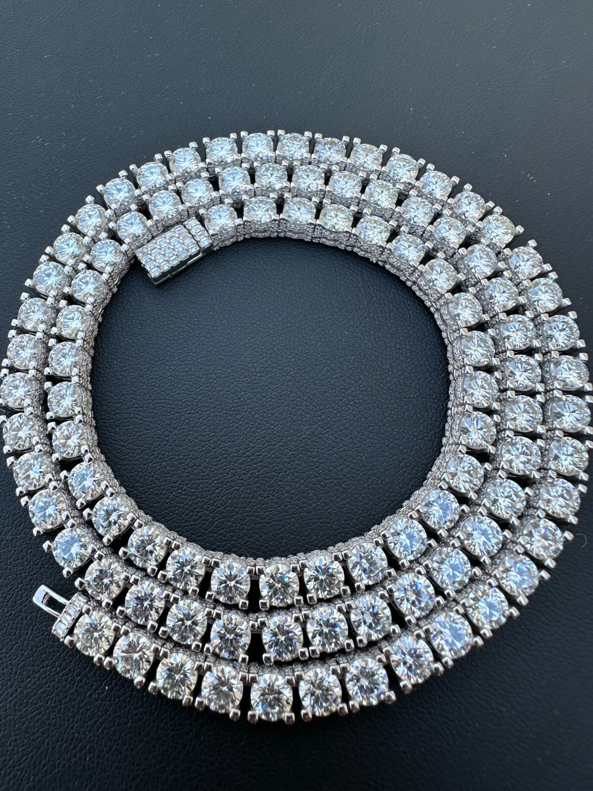 Pre-owned Harlembling 5mm Moissanite Tennis Chain Necklace Reinvented 925 Silver Stones On All Sides
