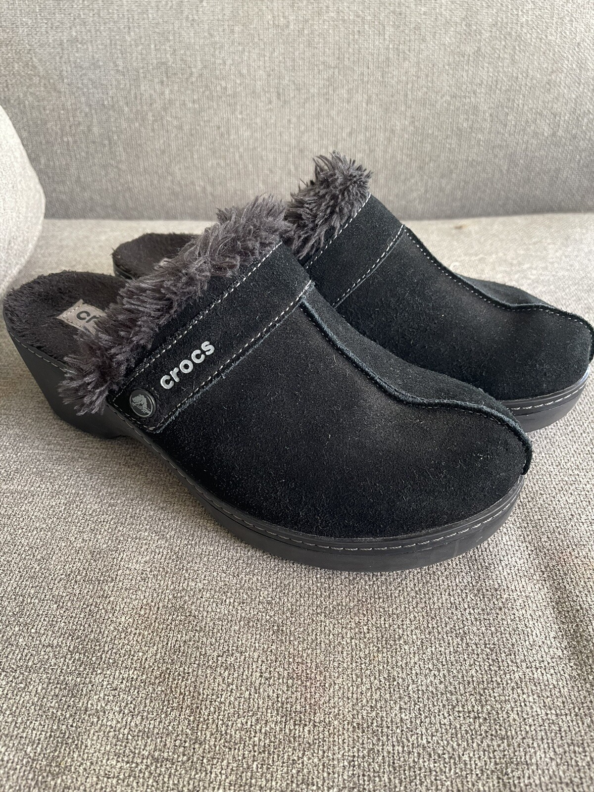 suede leather slip on clogs