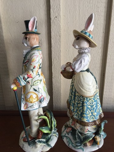 Fitz and Floyd Dapper Rabbits standing female and male both ! new in box