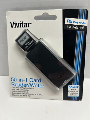 VIVITAR 50-IN- 1 CARD READER/WRITER VIV-RW-5000-BLK-OD NEW SEALED.