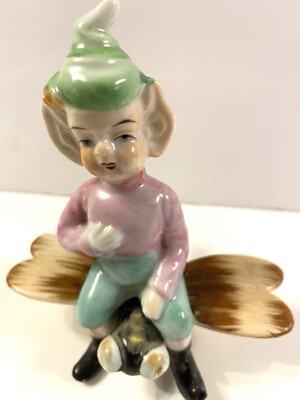 Pixie Elf Dragonfly Ceramic Figurine MCM Kitsch Vtge RARE Japan Fantasy Elves
