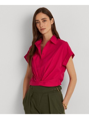 

Женский розовый топ RALPH LAUREN с отворотом спереди и рукавами с заостренным воротником на пуговицах