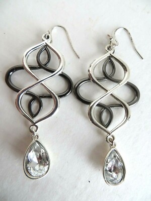  SILVER TONED DANGLE EARRINGS SIGNED NRT Dangle 2 3/4'' Light weight