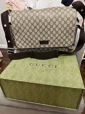 gucci diaper bag monogram baby shoulder crossbody canvas brown vintage gg 385698655836