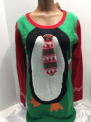  Womens M Medium Ugly Sweater Penguin Christmas Tie  NWT Blizzard Bay