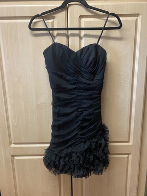 Max and Cleo NWT Black Adrianna Knit Cocktail Strapless Mesh Ruffled Dress Sz 2