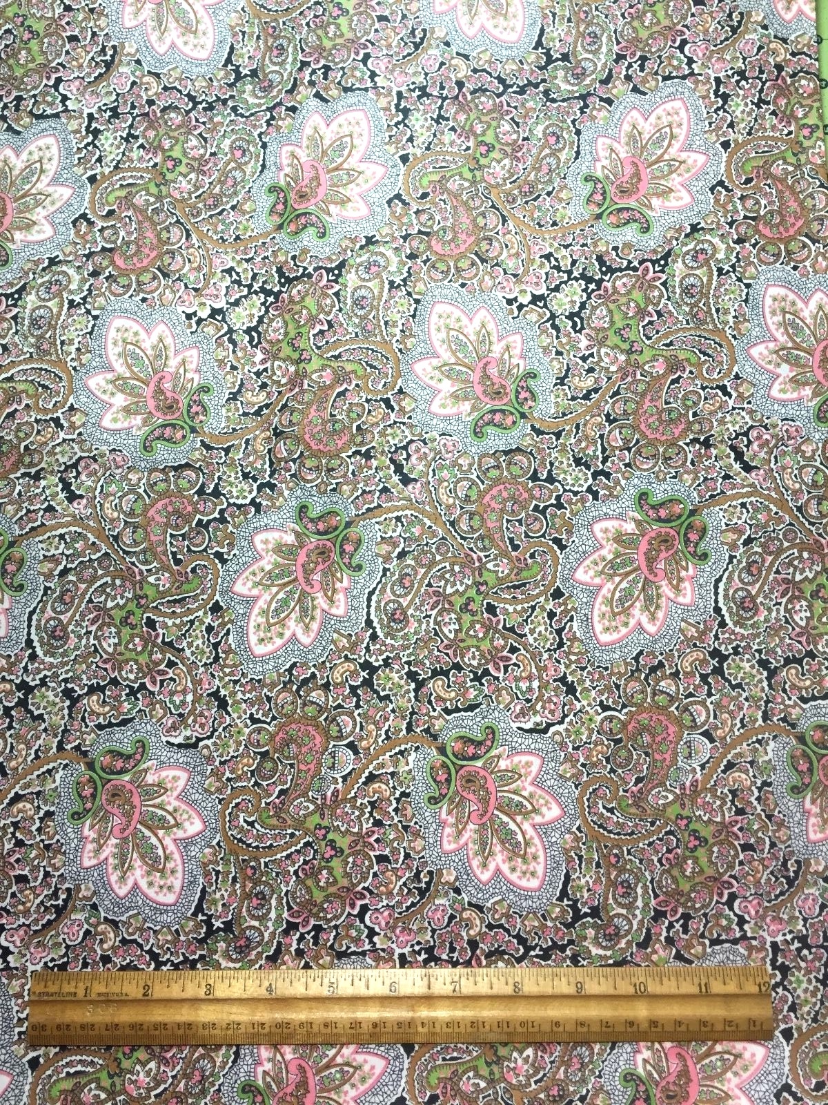 Vintage Cotton Fabric 40s PRETTY Pink Green Floral Paisleys  36w 1yd