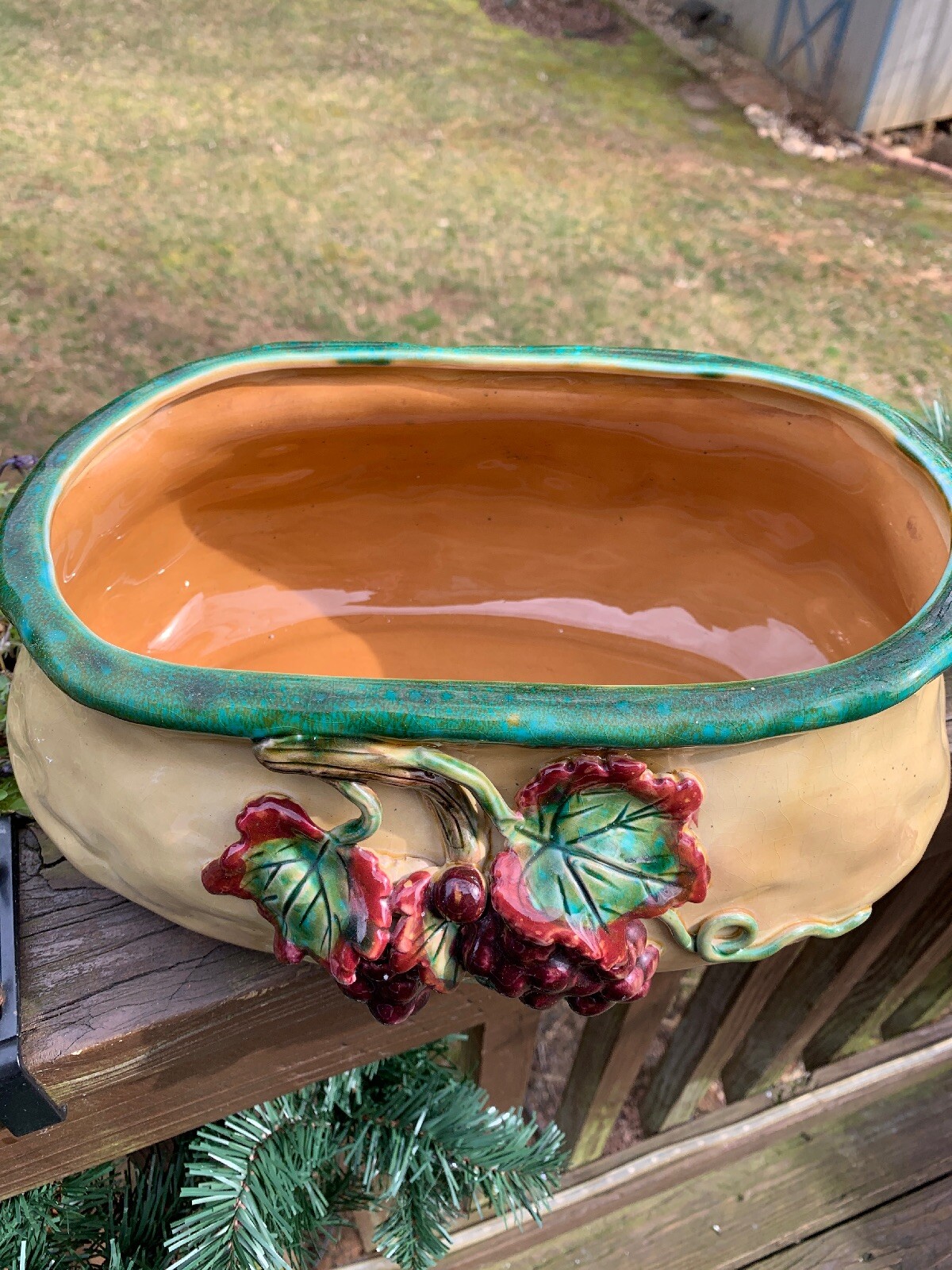 Pacific Rim GORGEOUS Home Decor Grapevine 3D Grapes Wine Ceramic Bowl 5.5x12.5