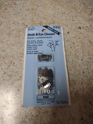 DRITZ Clinton 12 Hooks & Eyes Brass Laundryproof Safety Catch Scoville Sewing