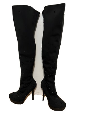 Bakers brulesque Sexy Over-the-knee black boots with black rhinestones Size 7.5