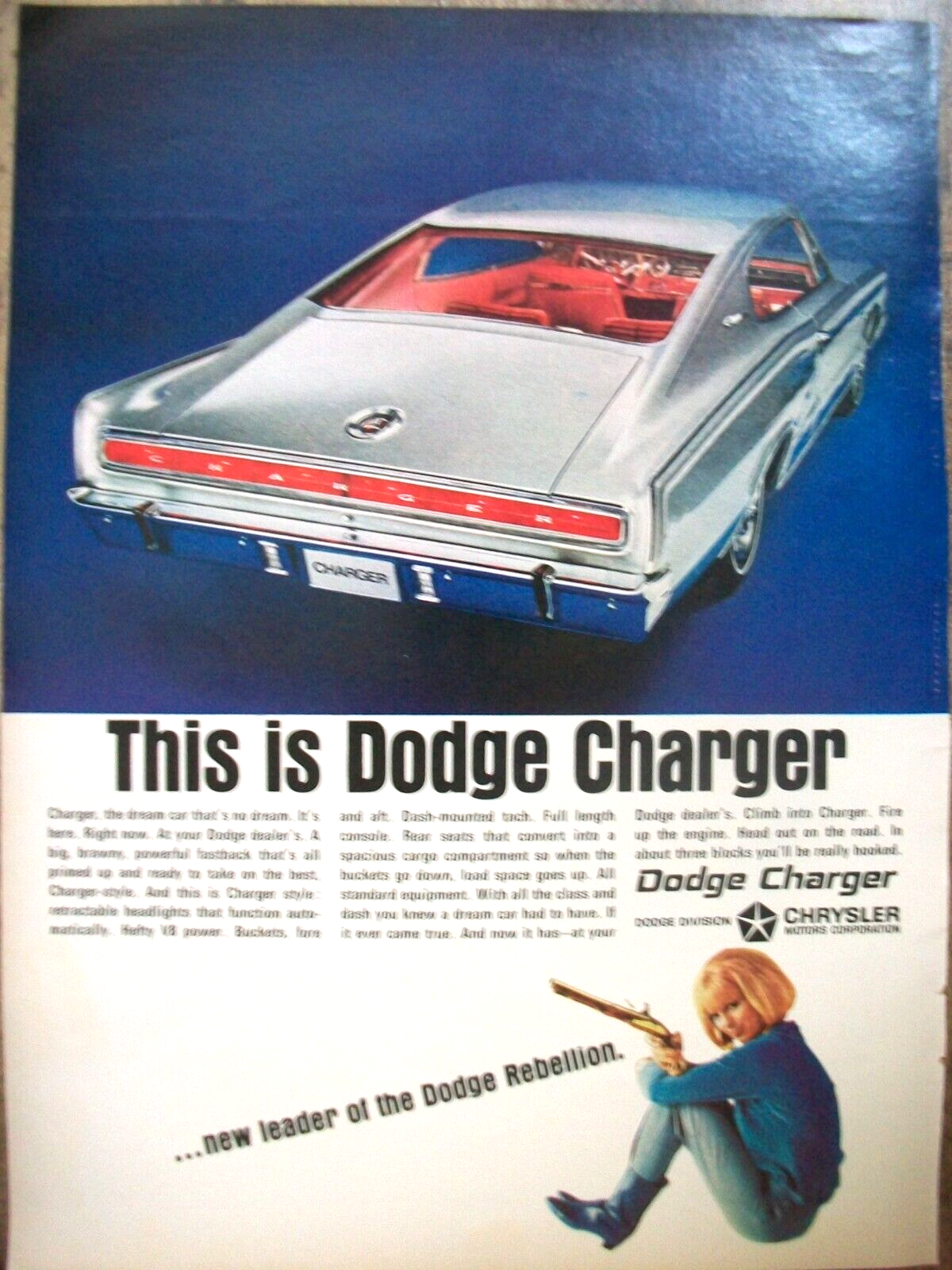 1966 Dodge Charger mid-size- mag color car ad - introduction
