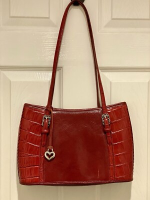 Brighton Deep Red Croc Embossed Leather Shoulder Handbag