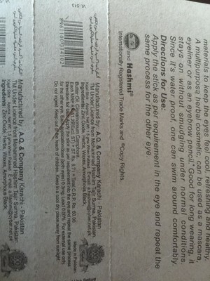 Hashmi Kajal KOHL Eyeliner Black Finest Quality Free Shipping 2 pack