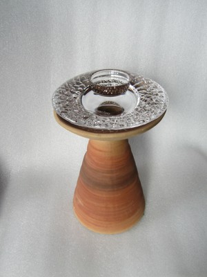 Vintage Haeger Pottery Mission Candle Holder 3184 Orrefors Discus Frosted Insert