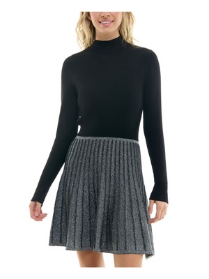BCX DRESS Womens Black Knit Pleat Skirt Pullover Short Dress Juniors M