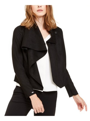 

ANNE KLEIN Женская черная куртка с запахом на пуговицах из искусственной замши Размер, Черный, 10784444