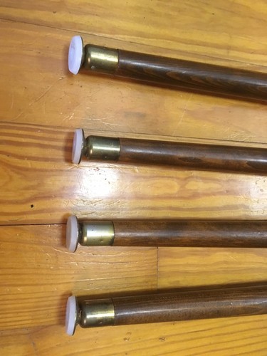 4 Vintage Mid Century Modern Furniture Legs 21 1/2” Tapered Wood, Brass Caps