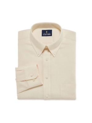 STAFFORD Mens Beige Point Collar Slim Fit Button Down Shirt 16.5- 34/35