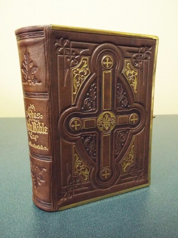 1866 Bible Fine Embossed Leather With 12 Color Plates
