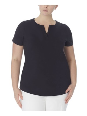 Женский черный эластичный топ с разрезом с короткими рукавами ANNE KLEIN Plus