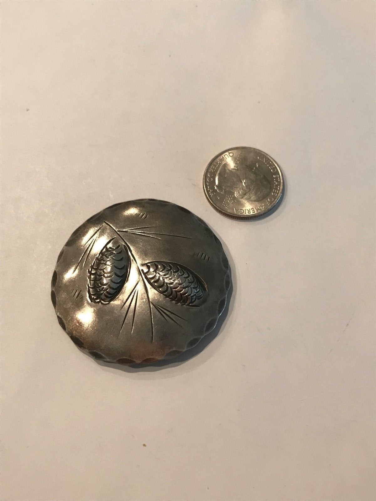 1940s Signed STUART NYE Sterling Silver Round Pine Cone Pin Brooch