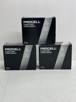 NIB Duracell Procell Alkaline Batteries C12 Lot of 3 boxes, 12 Per Box