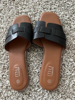 Musshoe Black Flats Slides Size 10