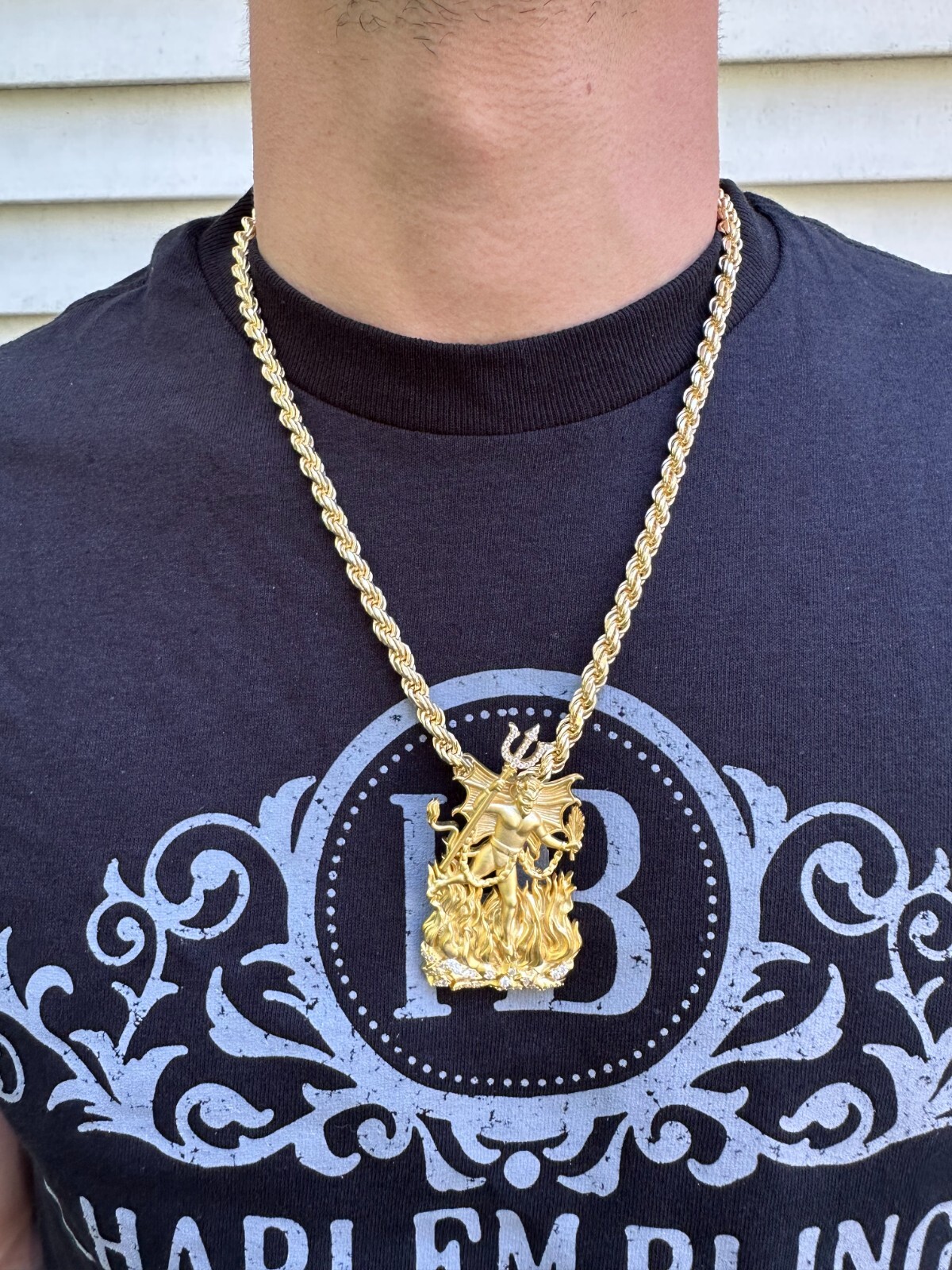 Pre-owned Hip Hop Moissanite Devil Satan Heavy Pendant - Iced Diablo Demon Necklace 925 Silver In White
