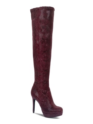 

THALIA SODI Женские бордовые ботинки со змеиным рисунком 1 дюйм на платформе Clarissa Toe Stiletto Boots, Burgundy, 10011158000